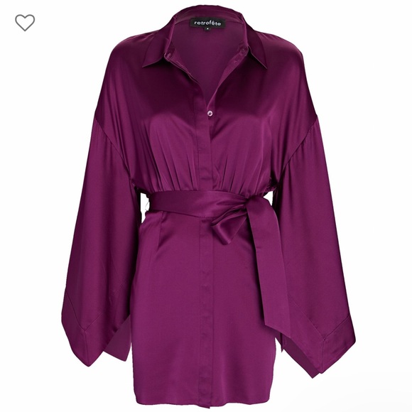 Retrofete Scottie Silk Mini Shirt Dress - Picture 1 of 15